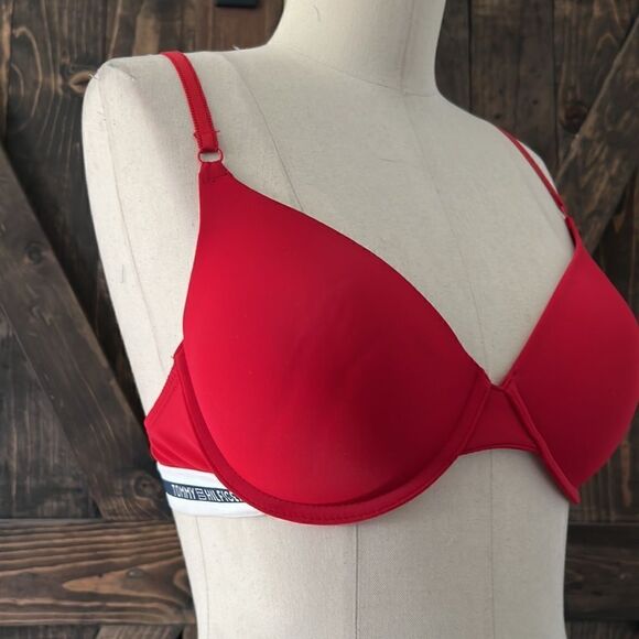 Tommy Hilfiger Classic Tee push up bra red signature band wired bra Sz-36C - Picture 2 of 9